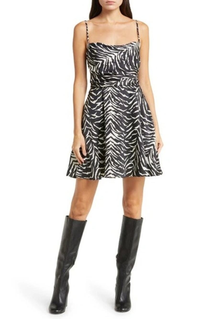 NWT Autumn Adeigbo Jules Tiger Print Black White Dress Size 8